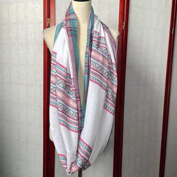Aztec Designed Multicolored Lightweight Infinity Scarf (One Size) - Picture 8 of 12